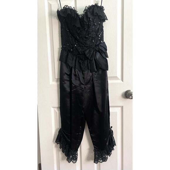 Loralie Other - LORALIE Vintage 1980’s Black Satin Lace Strapless Corset Bloomers Pantaloons